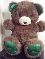 VTG DanDee 24" Brown Teddy Precious w Green Satin Ears Feet Soft Plush