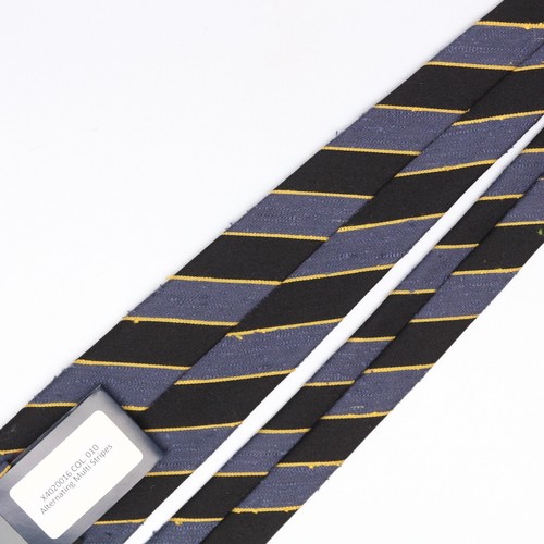 Josiah France Mens Wool Slub Silk Necktie Black Gray Yellow Repp Stripe Weave - 第 6/8 張圖片