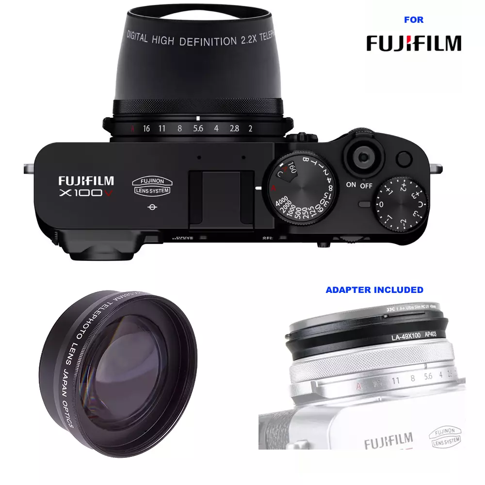 2.2X Tele-conversion lens for FUJIFILM X100 Black ADAPTER INCLUDED USA  SELLER