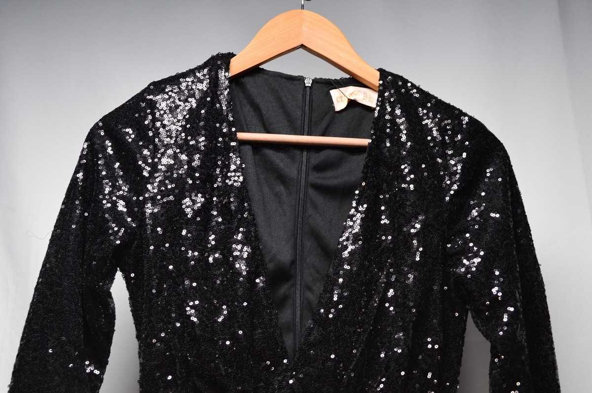 club l black sequin dress NWT Club L London Black Sequin Mini Dress Us Size 2 Deep V