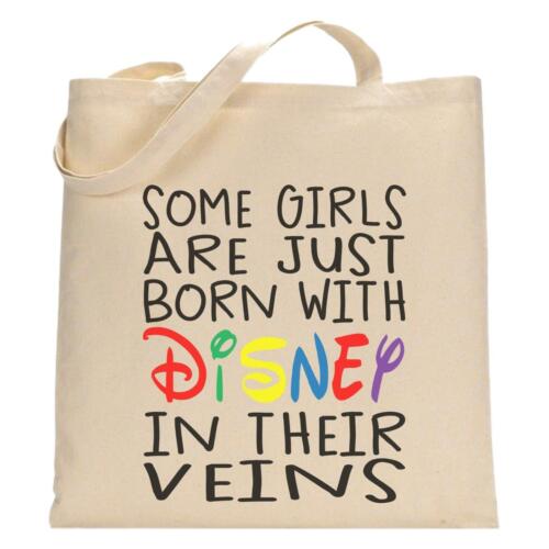 Girls Born With Disney In Their Veins Canvas Tote Bag Shopping Gift Christmas - Afbeelding 1 van 1