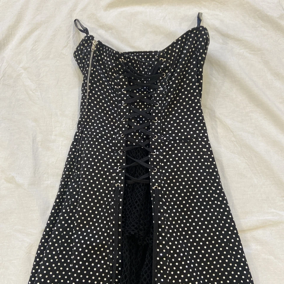 Vestido Corsé Vintage Tripp NYC Gótico Blanco y Negro Lunares Disfraz Fiesta Talla S Foto 3 de 4