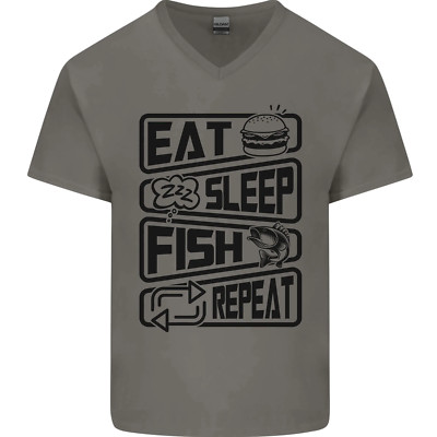 Eat Sleep Fish Repeat Lustig Fischen Herren V-Ausschnitt Baumwolle