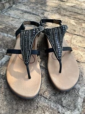 Aetrex Sheila 42 / 10.5-11 Strappy Beaded Thong Sandals Arch Support Comfort