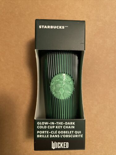 2024 Starbucks WICKED Elphaba Glow In Dark Cold Cup KEYCHAIN Green Pleated NEW - Picture 2 of 9