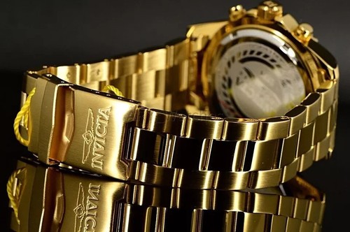 Men's Invicta Pro Diver 18k GOLD Plated SS Chronograph Champagne Dial $695 Watch - Picture 9 of 9