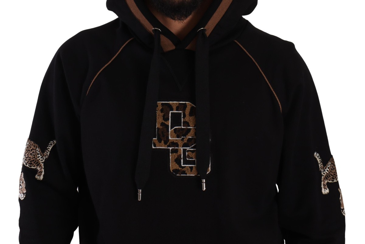 パーカー・フーディ Dolce & Gabbana SWEATSHIRT WITH LEOPARD PRINT DOLCE & GABBANA Sweater Black Brown Leopard Cotton Hooded