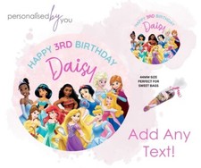 PERSONALISED DISNEY PRINCESS THEME CUSTOM ROUND PRINTED STICKERS PARTY BAGS CONE