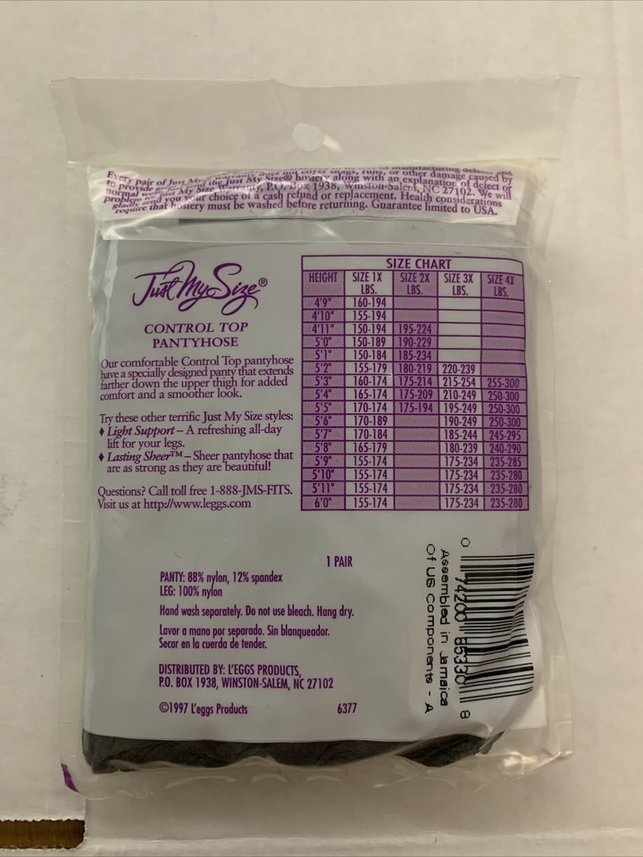 Leggs Just My Size Control Top Pantyhose Sheer Toe Off Black Size 3X