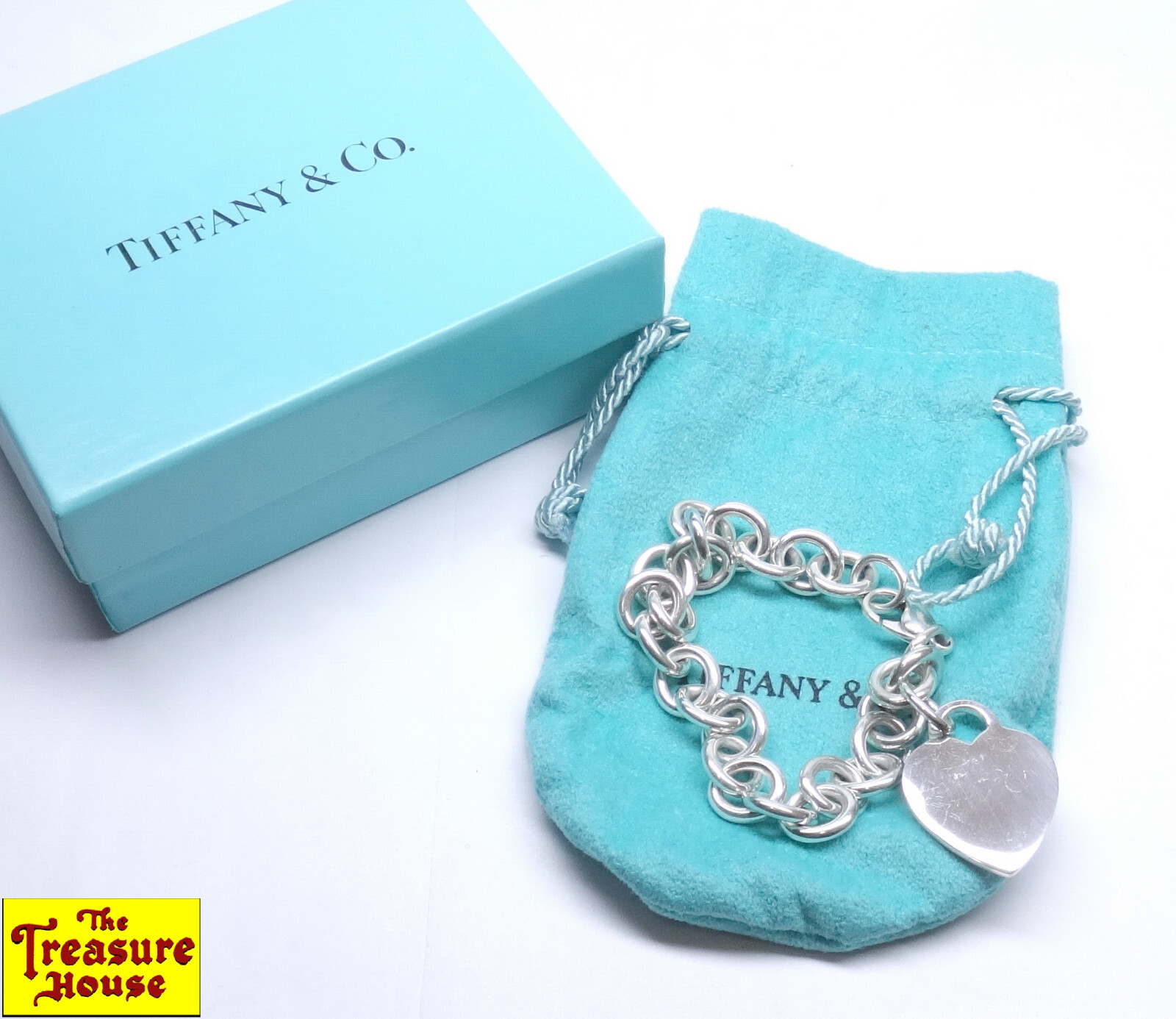 Genuine Tiffany & Co. 925 Sterling Silver Heart Tag Bracelet 7" Chain