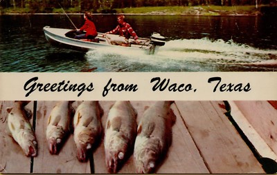 Multi-View Fish Fishing Boat Greetings From Waco Texas TX Postcard B43