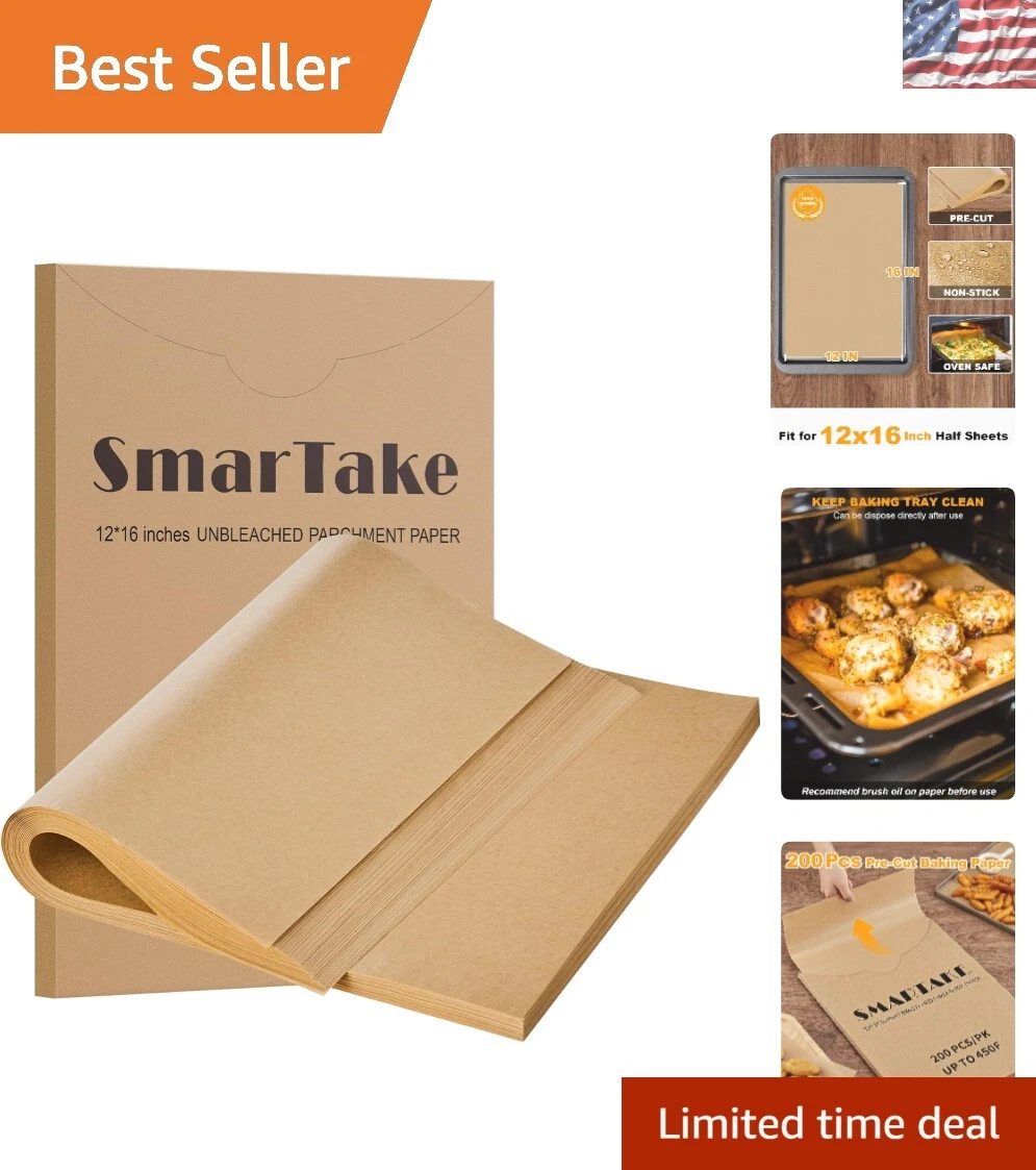 200 Sheets 12x16 Non-Stick Pre-Cut Parchment Paper for Baking, Grilling & More