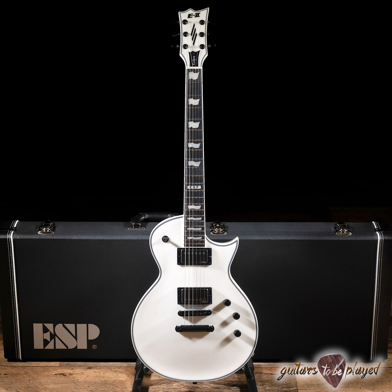 ESP E-II Eclipse EMG Electric Guitar w/ Case – Snow White Satin