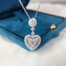 Heart Cubic Zirconia Women Jewelry Silver Plated Necklaces Pendants Lab-Created