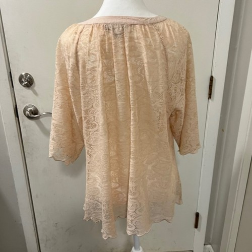 Blusa Top Vintage America Mujer Melocotón Encaje Cuello en V Plisada Manga 3/4 Talla Grande - Imagen 5 de 12