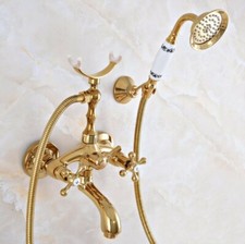 Gold Color Brass Clawfoot Bath Tub Mixer Tap Faucet w/ Handheld Shower Zna951