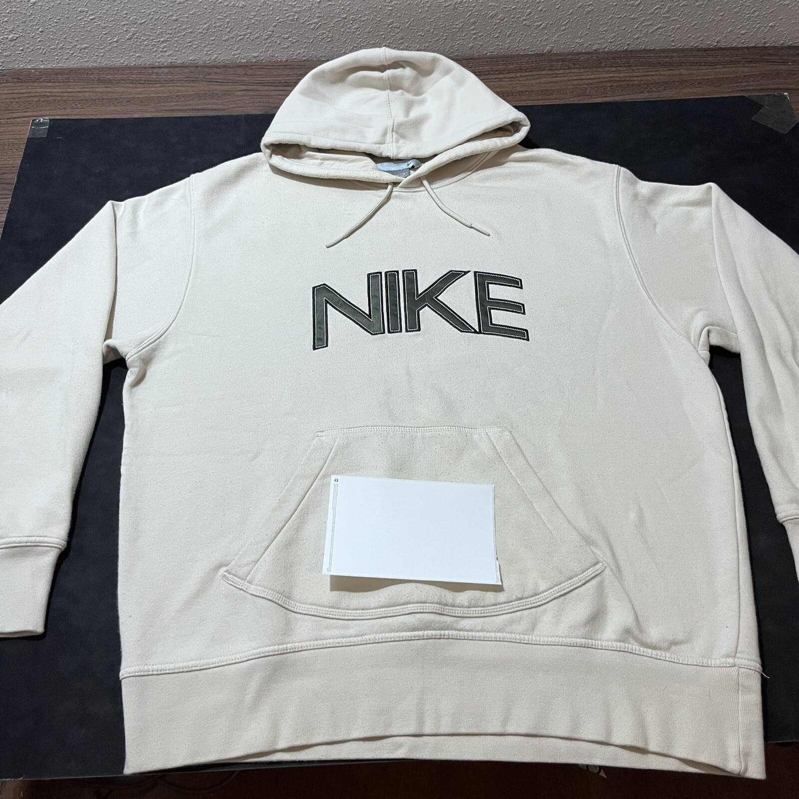 Vintage Nike Center Swoosh Hoodie Cream Brown Sweatshirt off-white Hip-Hop Rare image 2