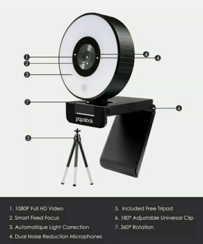 Papalook PA552 HD 1080P Fixed Focus Webcam with Studio-Like LED Ring Light - 第 1/8 張圖片
