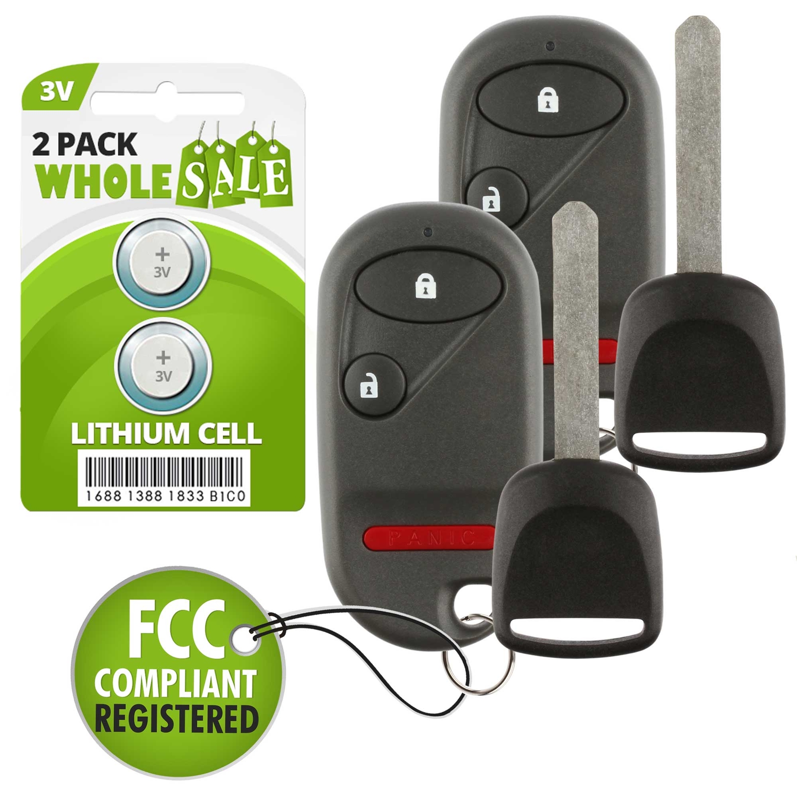 2 Replacement For 2003 2004  Honda Civic EX Car Key + Fob Remote