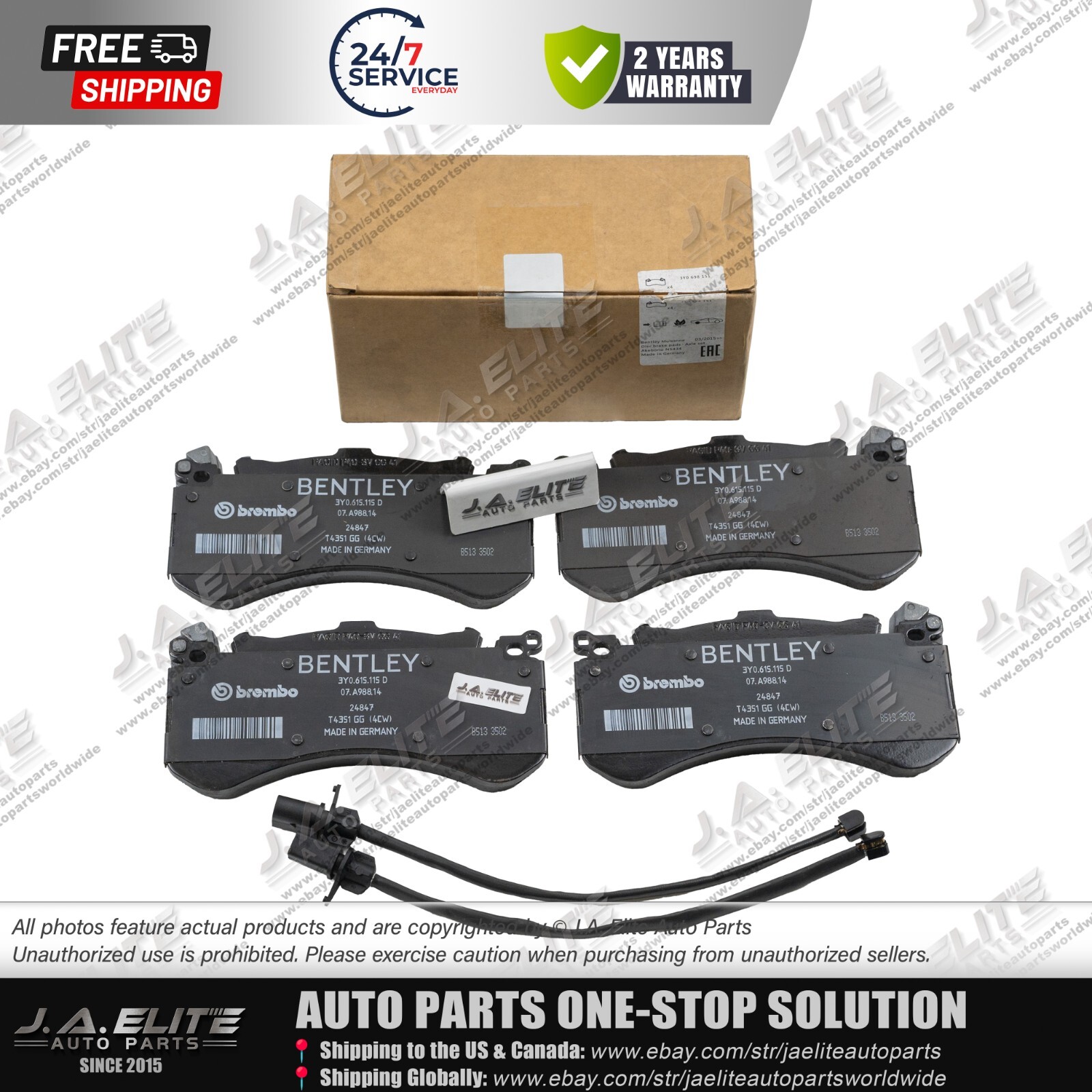 Genuine Front Brake Pad Kit for Bentley Mulsanne (2011+) 3Y0698151,+ FREE SENSOR