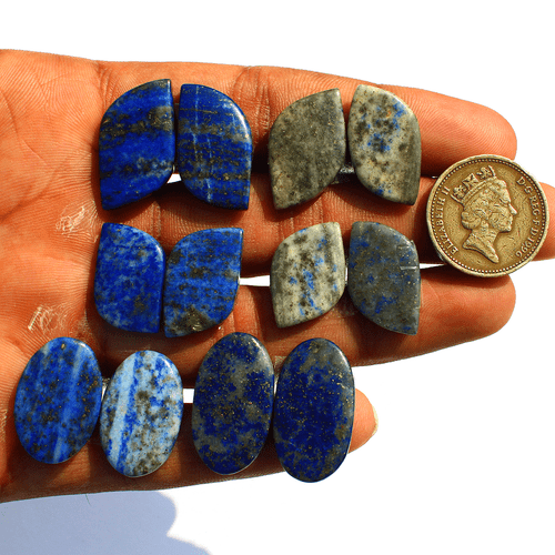 6 Pairs~12 Pcs Natural Lapis Lazuli Untreated 16.6mm-25mm Cabochon Gemstones Lot - Picture 7 of 10