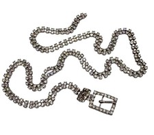 Vintage Rhinestone Belt 35.5" Clear Crystal Silver Tone Metal Costume Jewelry