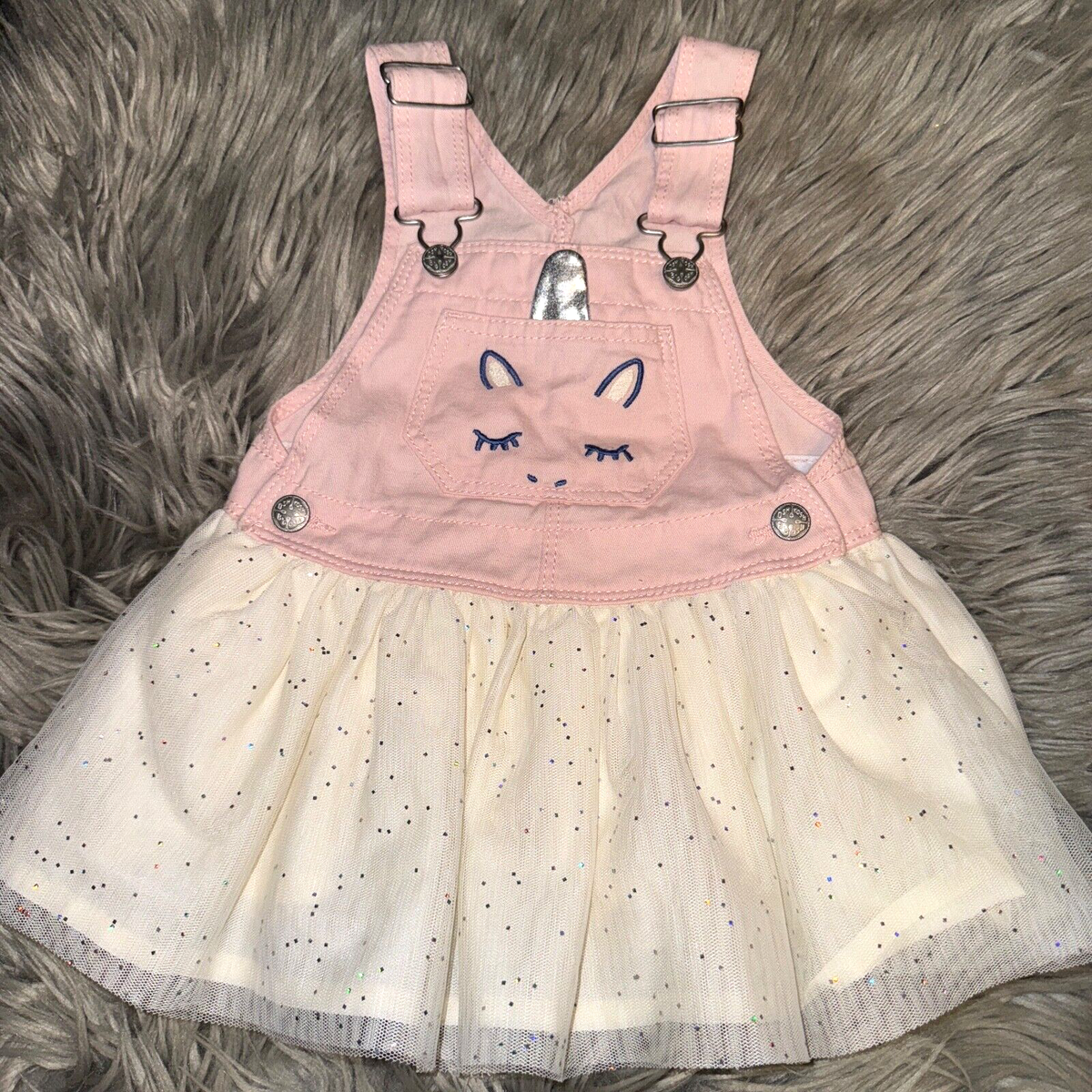 EUC Unicorn Overall Dress Jumper OshKosh Pink With Cream Sparkle Tulle  Skirt 12M | eBay