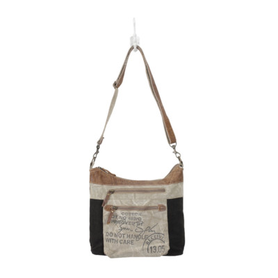 Paris Debonair Upcycled Canvas & Leather Tote Bag For Women - White Shoulder Handbag With Handles - View #6