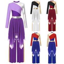 Women Dancewear Liturgical Outfit Color Block Set Worship Dress Costume Hem