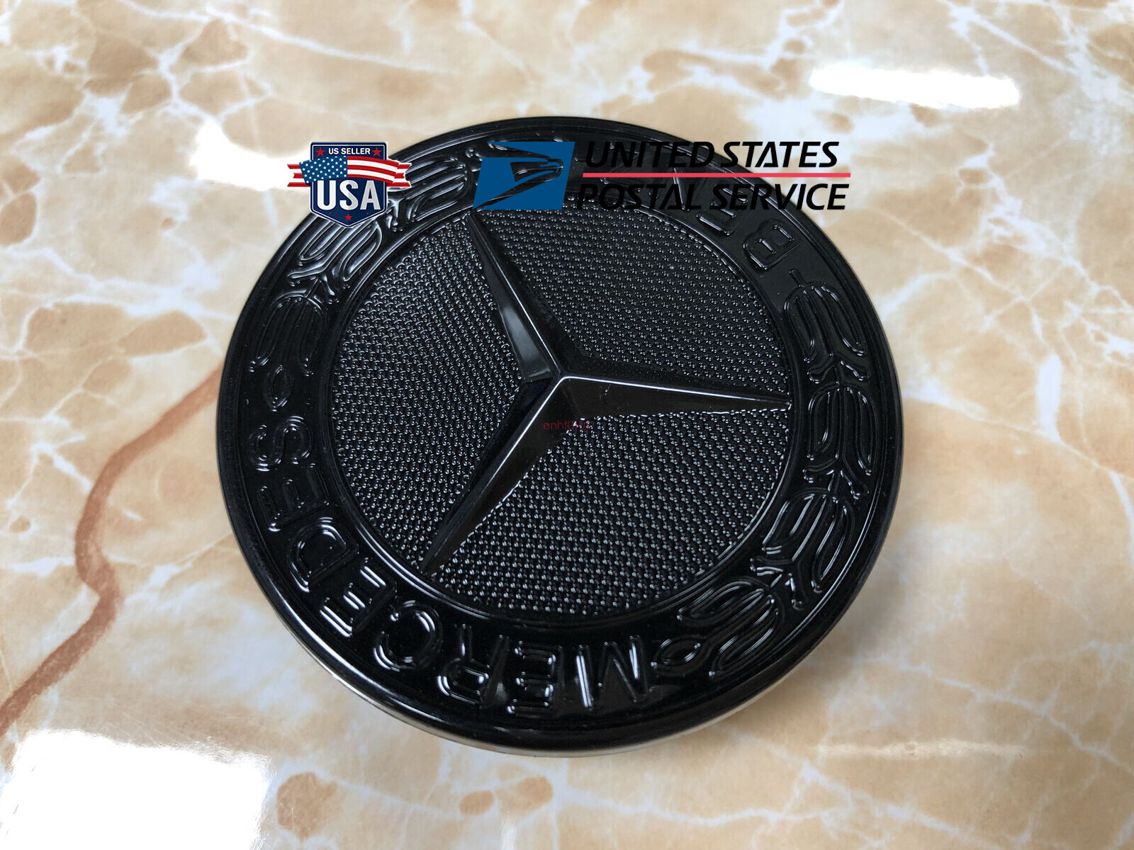 Front Hood Emblem AMG Glossy Black Flat Laurel Wreath Badge Mercedes 0008171701
