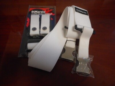 NEW DiMarzio ClipLock Quick Release 2'' Guitar Strap, Metal Clips - WHITE NYLON