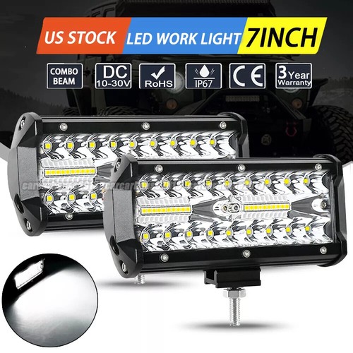Pair 7inch Yellow LED Work Light Bar Offroad Fog Lamp Fit Jeep 4WD ATV SUV Truck