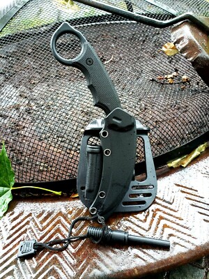 Conceal Carry Karambit Fixed Blade Boot Knife Fire Starter Flint Holster Sheath
