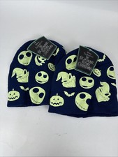 2 New Disney The Nightmare Before Christmas Jack Oogie Glow Knit Blue Beanie Hat