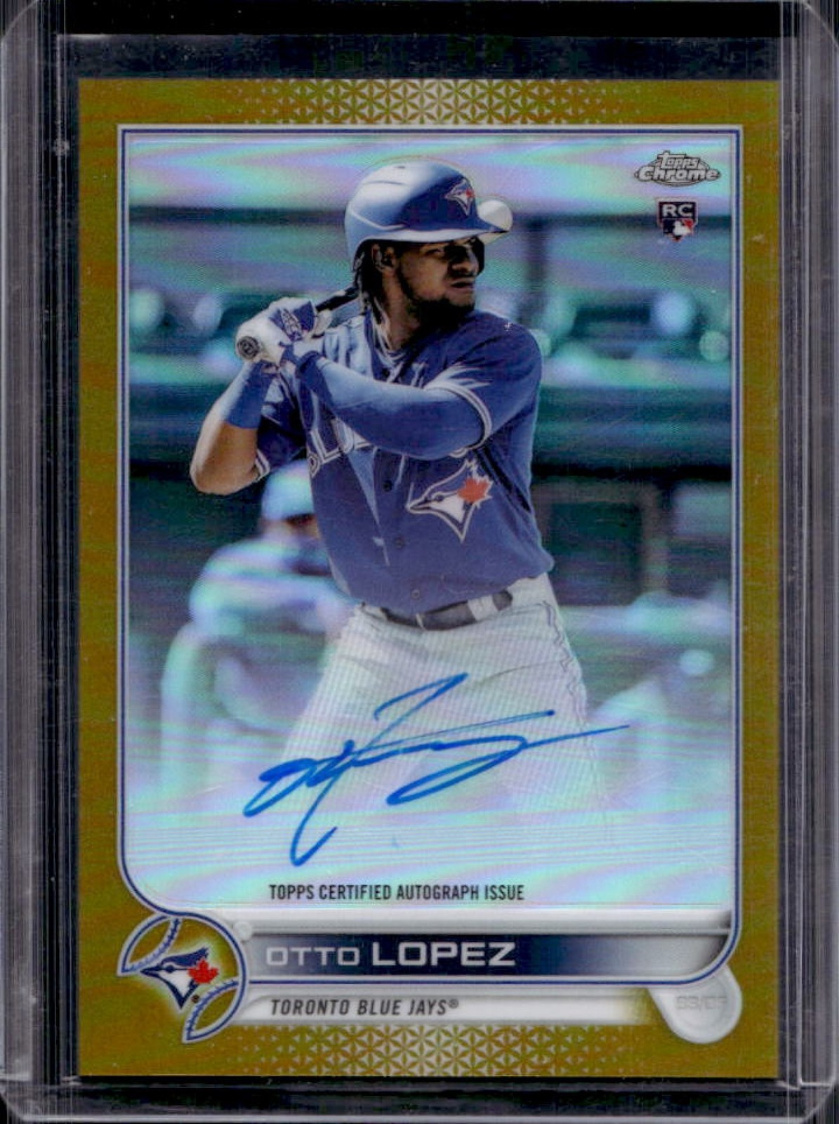 2022 Topps Chrome Otto Lopez Rookie Auto RC Gold Refractor #/50 Blue Jays