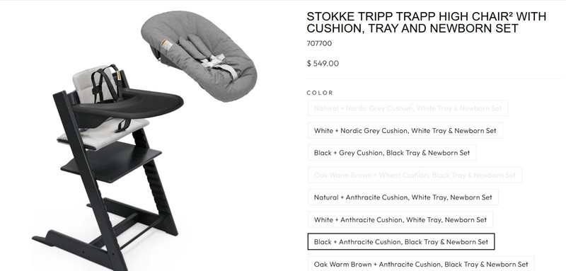 Stokke Tripp Trapp High Chair2 with Cushion, Newborn Set and Stokke Tray - Black
