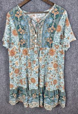 Shein Women's Boho Summer Dress Teal Floral Short Dress Size XLarge