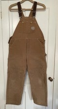 Carhartt 6FBQZ BRN Duck Canvas Overalls Red Quilted Lining Men's 40 x 30