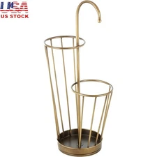 Industrial Gold Metal Umbrella Stand Stylish Cylinder Design Large Storage New