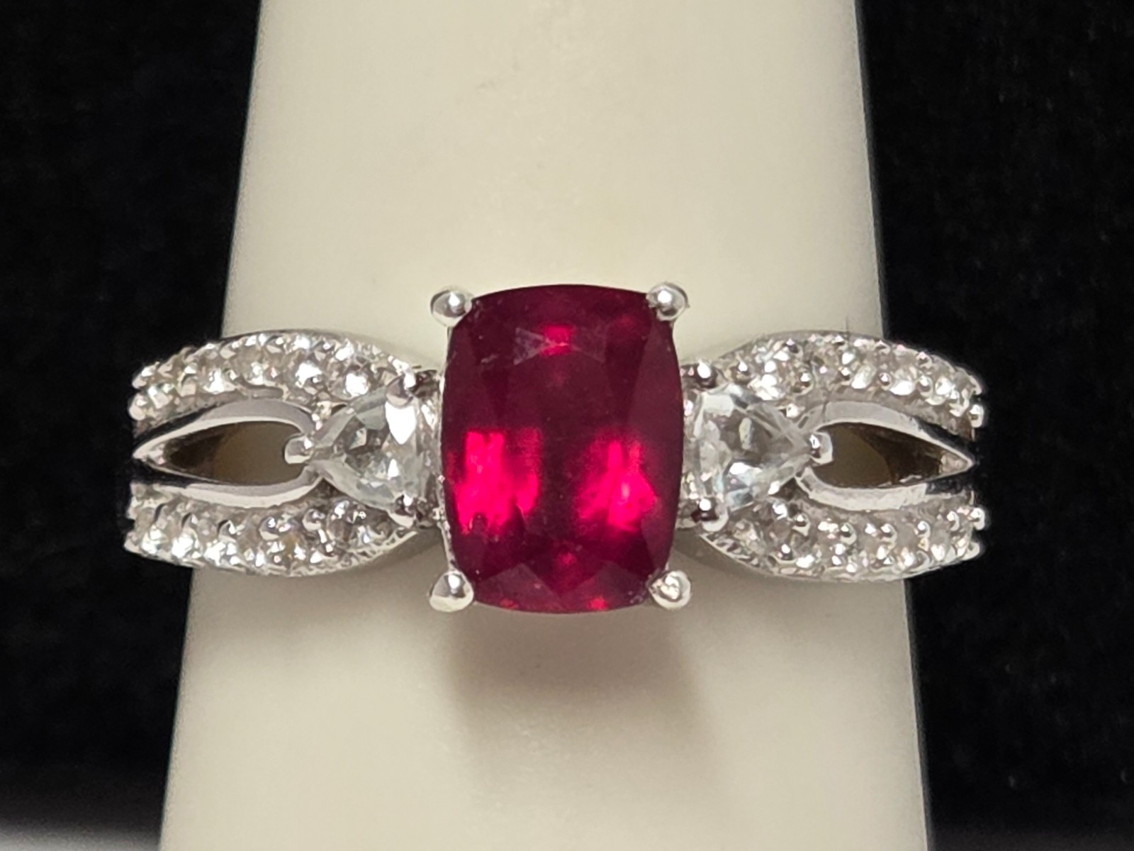 STS Lab-Created Red Ruby 925 Sterling Silver Ring… - image 1