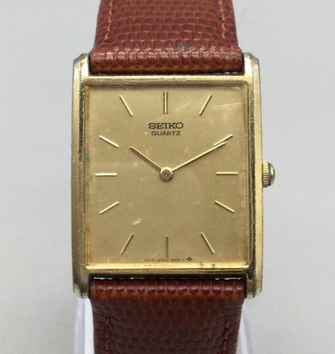 Vintage Seiko Tank Watch Men 25mm Gold Tone 6530-5039 Brown