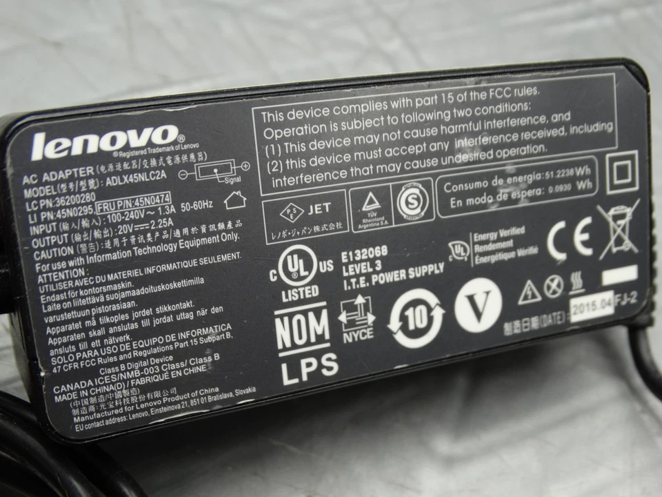 Cargador Adaptador de Corriente de CA Original Lenovo ADLX45NLC2A 20V 2.25A Foto 3 de 4