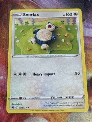 Snorlax 109/159 Rare Crown Zenith Pokemon Near Mint - Asako Ito Yarn Art