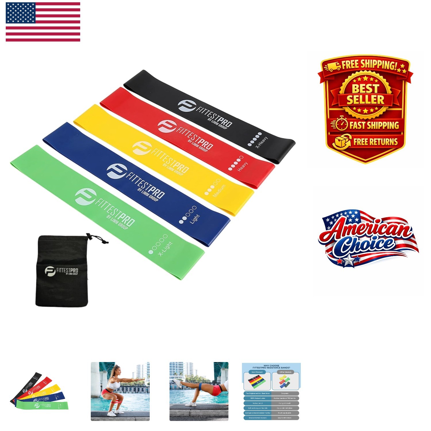 5-Piece Fabric Resistance Band Set - Perfect for All Fitness Levels and Goals