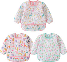 3 Pcs Waterproof Long Sleeves Baby Bibs Weaning Smock Bib 3-24 Months
