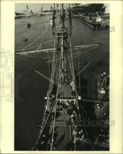 1974 Press Photo View from the crows nest of the Golden Hinde ship, London