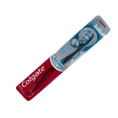Colgate 360 Total Advanced Floss-Tip Bristles Toothbrush Medium Grey Blue Adult.