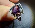 Vtg. Lovely Amethyst & Marcasite 925 Sterling Ring- Size 8-3/4