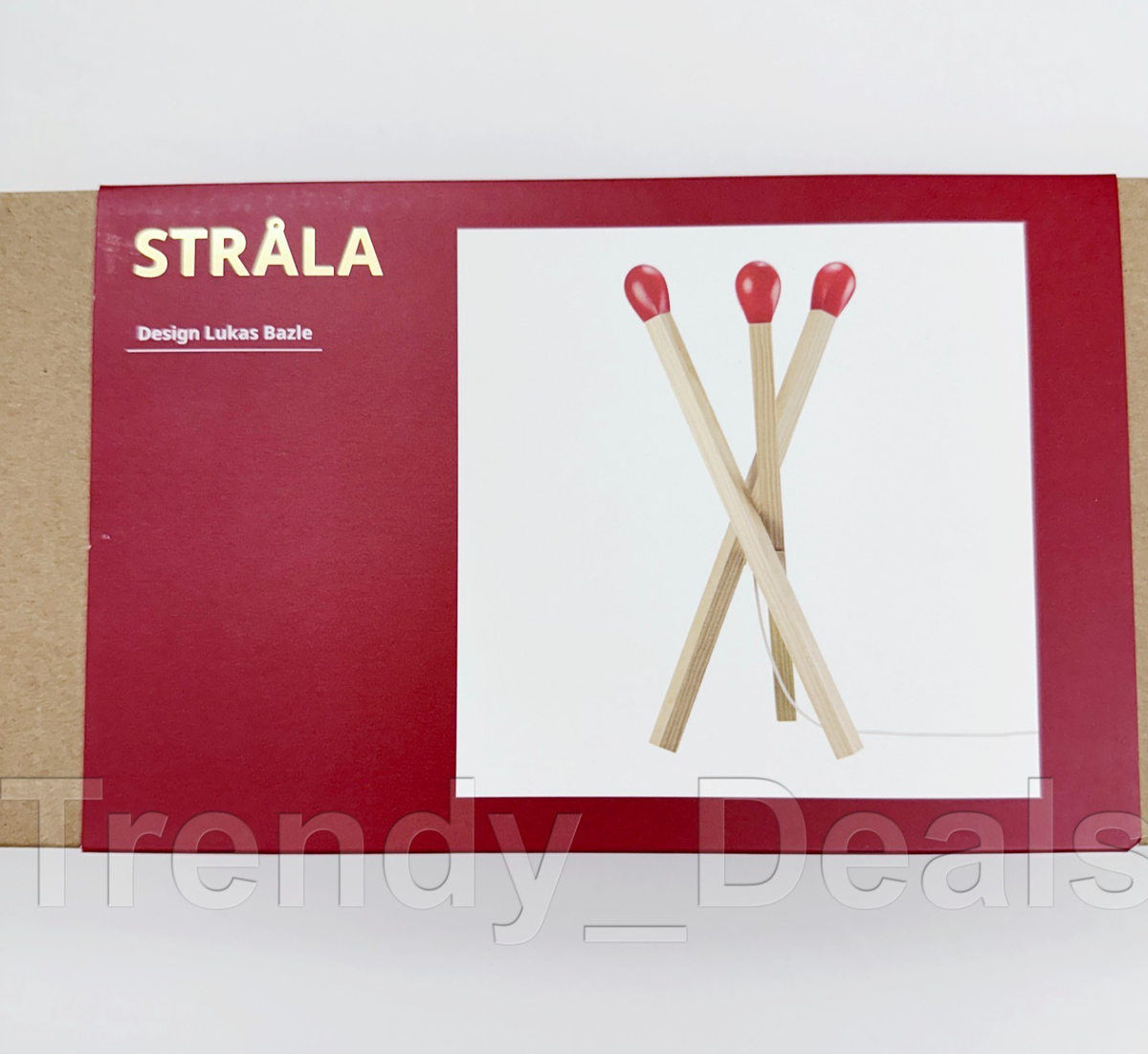 Ikea STRALA LED floor lamp, oversized matchstick-shaped, wood