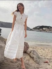 2026 New DOEN Embroidered V-neck short sleeved shirt with waist cinching dress